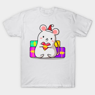 mouse with gifts, Christmas, new year, kawaii style. T-Shirt